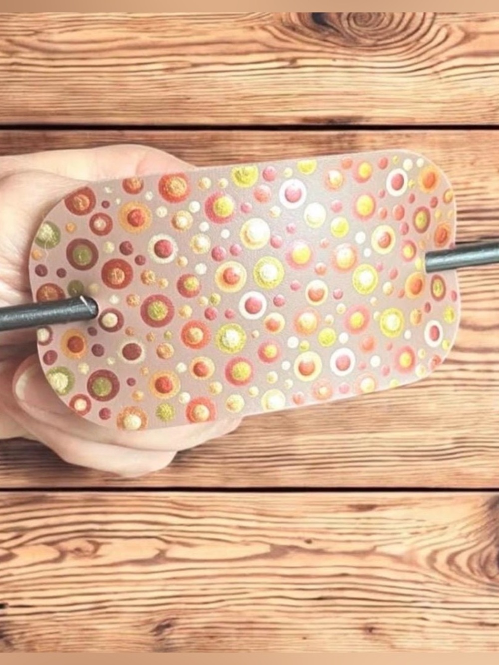 Hand Made! Dot-Painted Faux Leather Stick Barrette: Boho Hair Accessory